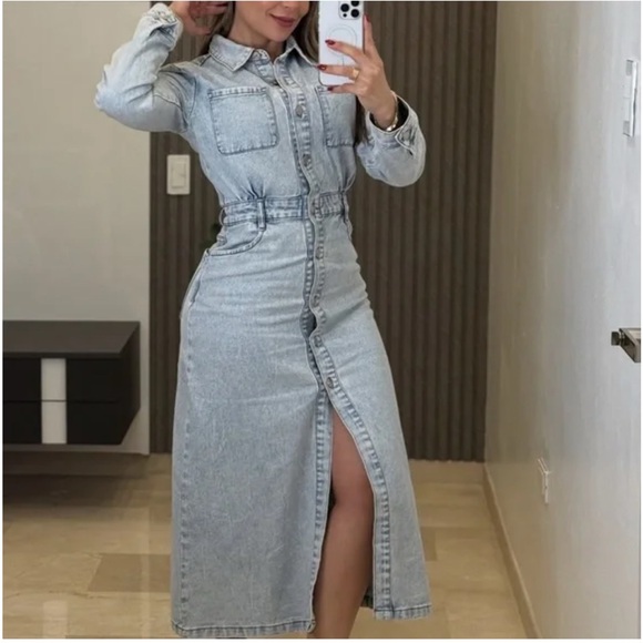 Zara Z1975 DENIM MIDI DRESS SIZE LARGE - Picture 14 of 14